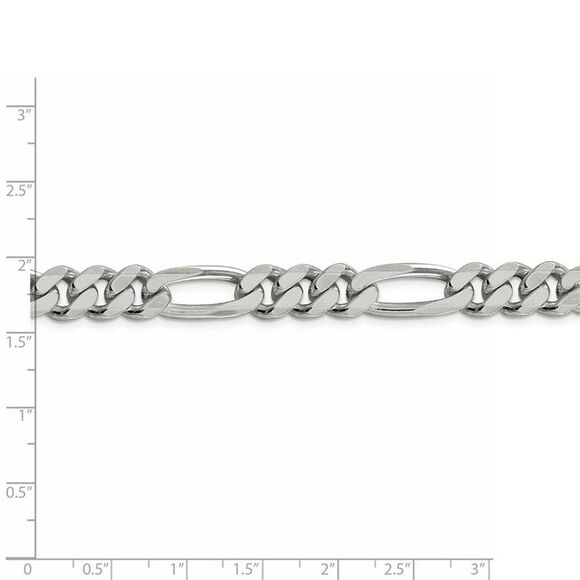 Men's 9mm, Sterling Silver, Solid Figaro Chain Necklace, 18 Inch